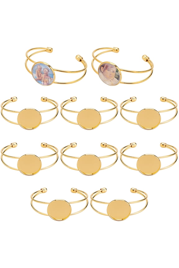 10Pcs Brass Cuff Bangle Making Blank Bangle Base with Flat Round Tray Golden Inner Diameter: 2-3/8 inch(6cm) Tray: 25mm
