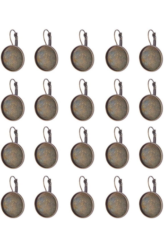 10Pcs Brass Lever Back Earring Hoop Open Loop Leverback Ear Wire Flat Round Bezel Tray Blank Cabochon Setting for Earring Finding Antique Bronze Tray: 20mm