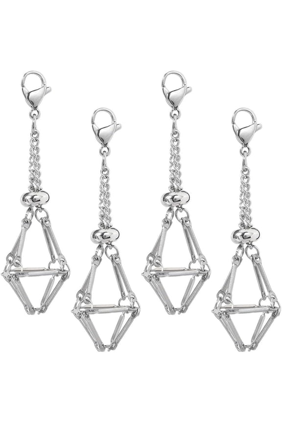 10Pcs Brass Macrame Pouch Empty Stone Holder Pendant Decoration with 304 Stainless Steel Clasps Platinum 55mm