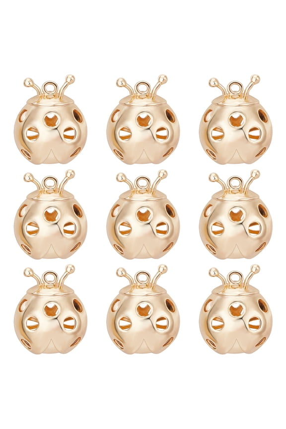 10Pcs Brass Pendants Hollow Ladybug Nickel Free Real 18K Gold Plated 20x17x8mm Hole: 1.5mm