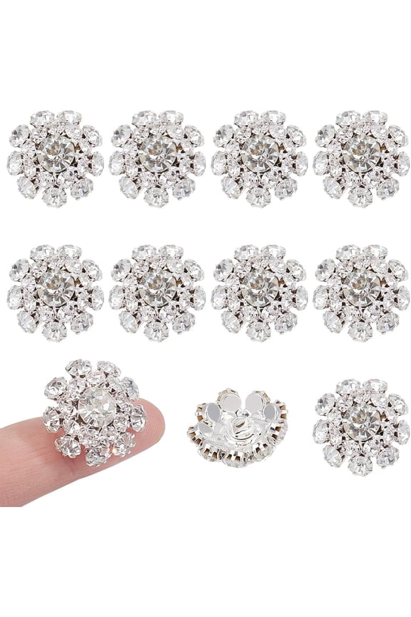 10Pcs Brass Rhinestone Buttons Cover 21mm Sleeve Buttons Cover Flower Buttons Cover Detachable Shirt Button Clips Buttons Jewelry for Dress Suit Tux Shirt Accessories DIY