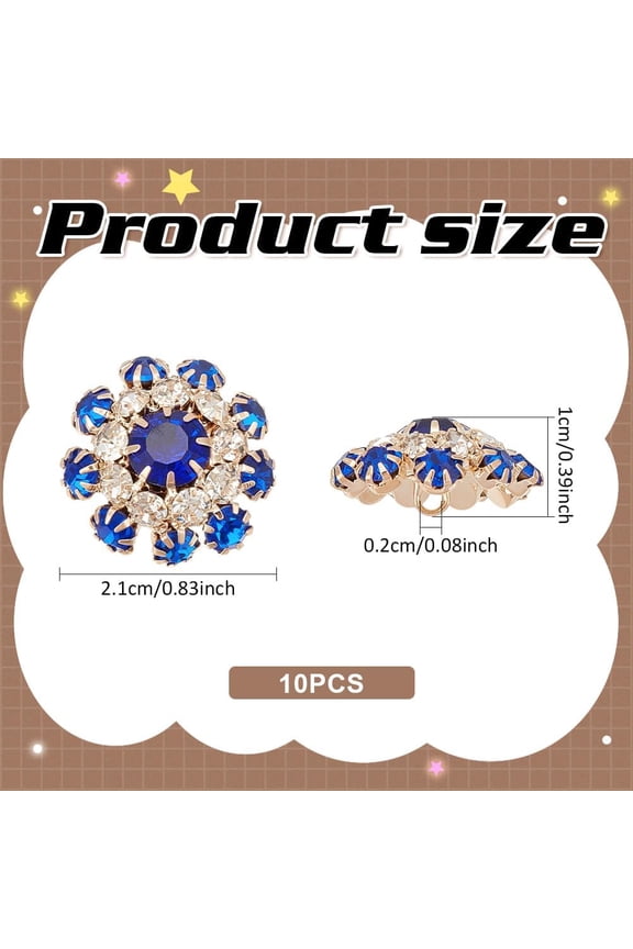 10Pcs Brass Rhinestone Buttons Sleeve Flower Detachable Shirt Clips Buttons Jewelry for Dress Suit Tux Shirt Accessories Dark Indigo