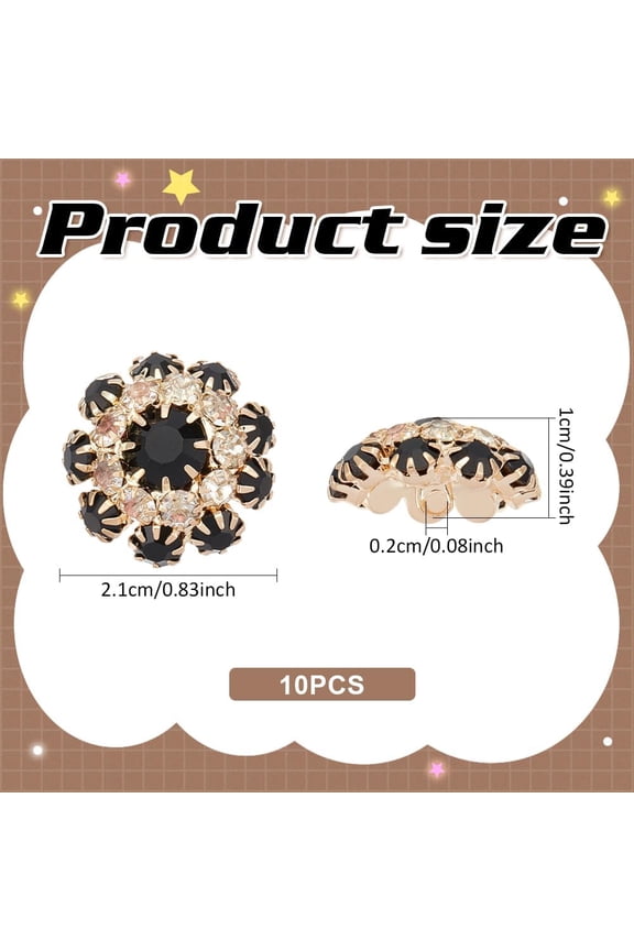 10Pcs Brass Rhinestone Buttons Sleeve Flower Detachable Shirt Clips Buttons Jewelry for Dress Suit Tux Shirt Accessories Jet