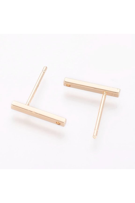 10Pcs Brass Stud Earring Findings 18K Gold Plated Rectangle Ear Stud with Loop Post Earring Findings for DIY Earrings Making