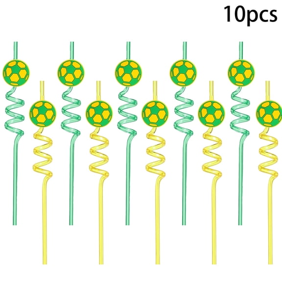 10Pcs Brazil Football Series Cartoon Spiral Straws, Reusable Creative Twist Straws for Soccer Theme Parties & Events