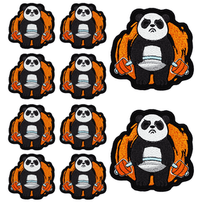 10Pcs Buff Weightlifting Panda Barbell Embroidered Patch with Hook and Loop Backing, Grumpy Gym Panda Fitness Applique Badge for Vests, Jackets, Backpacks, and Clothing