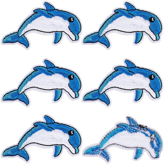 10Pcs Bule Dolphins Sea Embroidered Patch Cartoon Ocean Animal Sew on Patches Cute Fish Iron on Repair Embroidery Appliques Emblem Bulk DIY