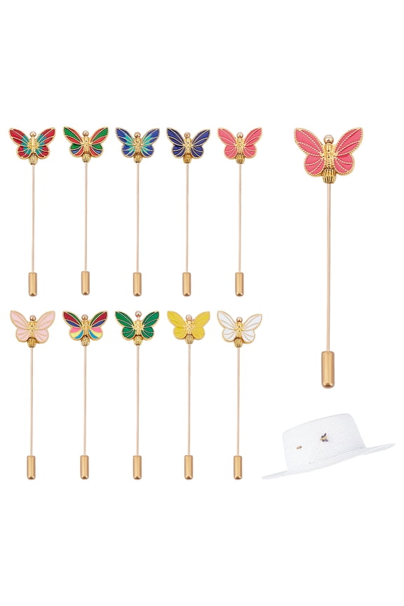 10Pcs Butterfly Enamel Hat Pin 10 Colors Classic Vintage Hat Pin Stick Pin for Tie Scarf Western Cowboy Hats DIY Decoration 3Inch