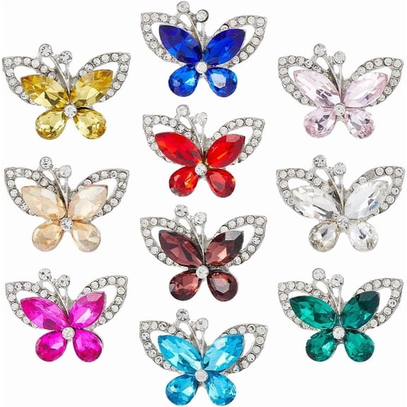 10Pcs Butterfly Flat Back Rhinestone Butterfly Embellishments Alloy Rhinestone Cabochons Cute Animals Diamante Decor for Necklace Jewelry Making DIY Craft