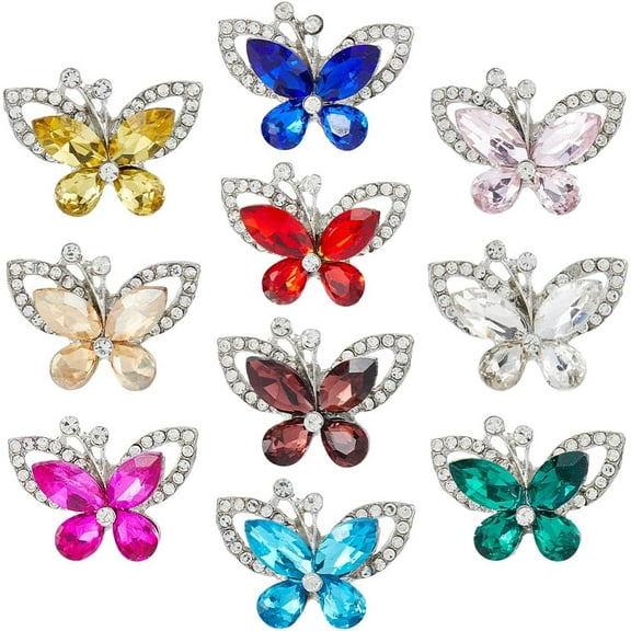 10Pcs Butterfly Flat Back Rhinestone Butterfly Embellishments Alloy Rhinestone Cabochons Cute Animals Diamante Decor for Necklace Jewelry Making DIY Craft DIY