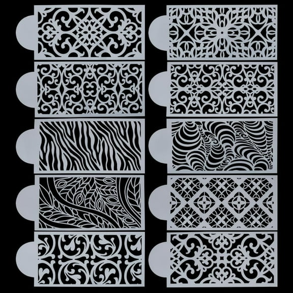 10Pcs Cake Decorating Stencils Baking Template Stencils Reusable 3D Cake Side Stencil Floral Lace Pattern Vine Plastic Embossing Stencils for Birthday Wedding Buttercream Dessert DIY Craft DIY