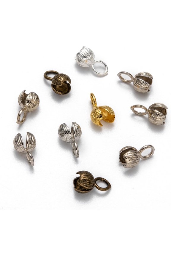 10Pcs Calotte Ends Brass Bead Tips Clamshell Knot Cover Mixed Color Fold-Over Bead Covers Open Bead Tips Endcaps for DIY Bracelet Necklaces Earrings Keychains Jewelry Making 11x6mm Colorful
