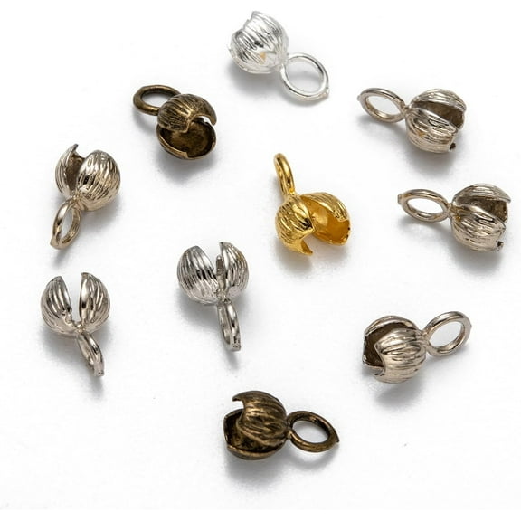 10Pcs Calotte Ends Brass Bead Tips Clamshell Knot Cover Mixed Color Fold-Over Bead Covers Open Bead Tips Endcaps DIY