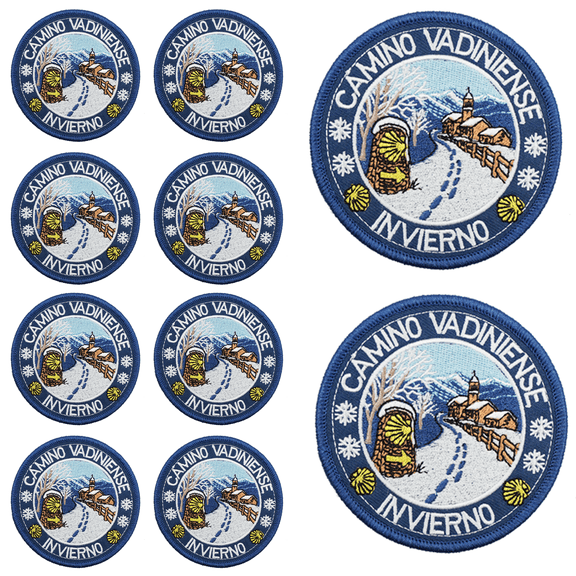 10Pcs Camino Vadiniense Invierno Winter Pilgrimage Shell Snow Village mbroidered Patch with Hook and Loop Backing, Winter Trail Applique Badge for Vests, Jackets, Backpacks, and Clothing