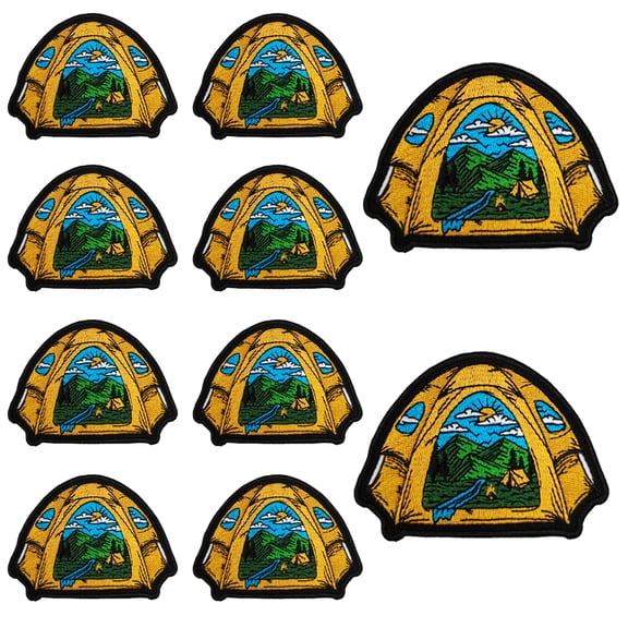 10Pcs Camping Tent Mountain View Embroidered Patch with Hook and Loop Backing, Outdoor Adventure Applique Badge for Vests, Jackets, Backpacks, and Clothing