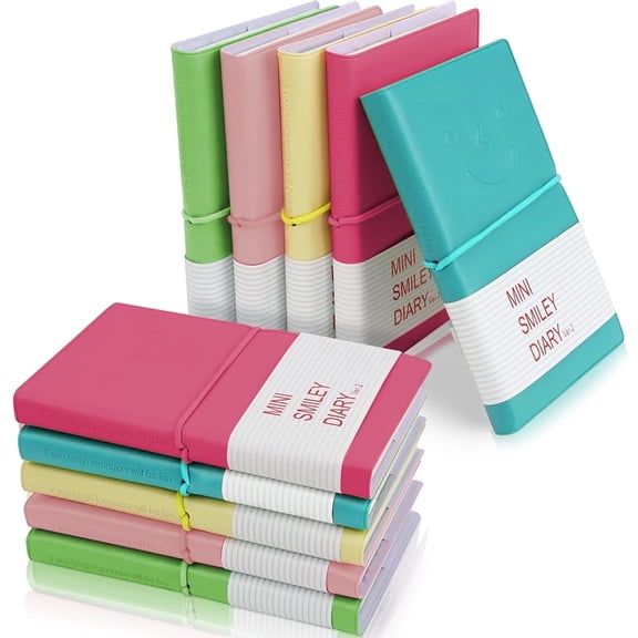 10Pcs Candy Colors Diary Mini Notebook, Smiley Pocket Notebook with Rubber Band for Traveling Home Office, Cute Thick Smooth Small Note Pad for Adults Writing