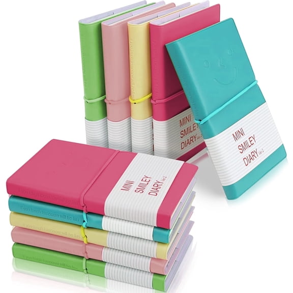 IBEQUEM 10Pcs Candy Colors Diary Mini Notebook, Smiley Pocket Notebook with Rubber Band for Traveling Home Office, Cute Thick Smooth Small Note Pad