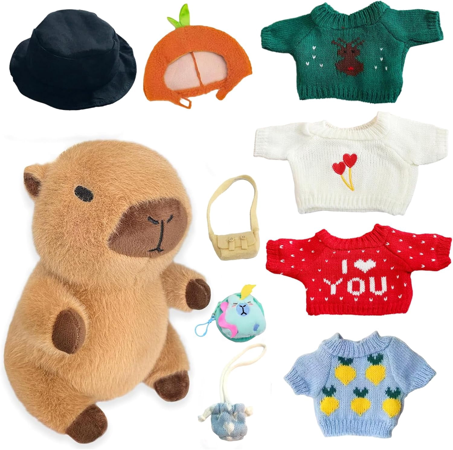 10Pcs Capybara Plush Toy Capybara Plush with 9 Clothes and Accessories Super Soft Capybara Stuffed Animal for Kids Girls Boys 10.2inch