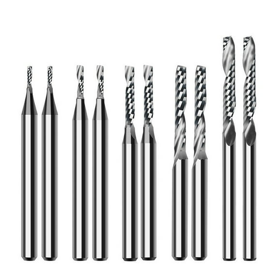 10Pcs Carbide End Mill O Flute Upcut End Mill CNC Router Bit 1/8" Shank