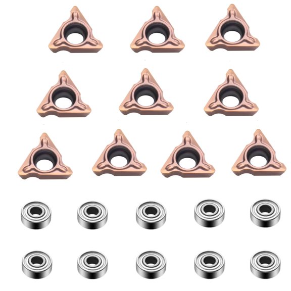 10Pcs Carbide Turning Indexable Inserts for Air Chamfer Tool, Pneumatic Chamfering Machine Tungsten Steel Blade,Lather Turning Tool with 10Pcs Bearings (R Angle Blade)