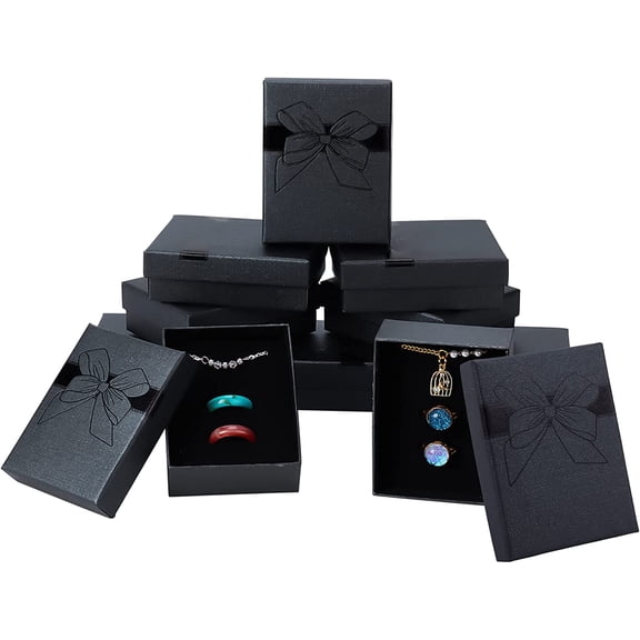 10Pcs Cardboard Jewelry Boxes with Sponge Inside Rectangle Bowknot Pattern Gray 9.1x6.9x3.15cm for Handmade