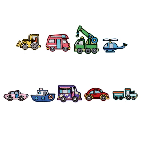 10Pcs Car-Themed Adhesive Iron On Patches Embroidered Appliques for Clothing Jeans Bags Hats Sewing Decoration