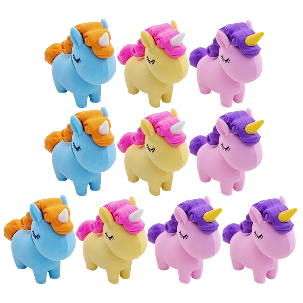 10Pcs Cartoon Unicorn Erasers Taken Apart Erasers Mini Erasers Adorable