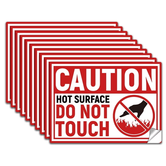 10Pcs Caution Hot Surface Do Not Touch Sign Sticker Waterproof Hot Surface Do Not Touch Warning Stickers Decal Business Home Self Adhesive