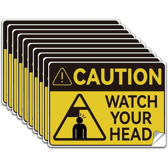 10Pcs Caution Watch Your Head Stickers Caution Head Sticker Mind Your Head Decals Head Watching Labels Waterproof Self for Stairs Warehouse Basement Factory 7.08x5.12 Inch Yellow