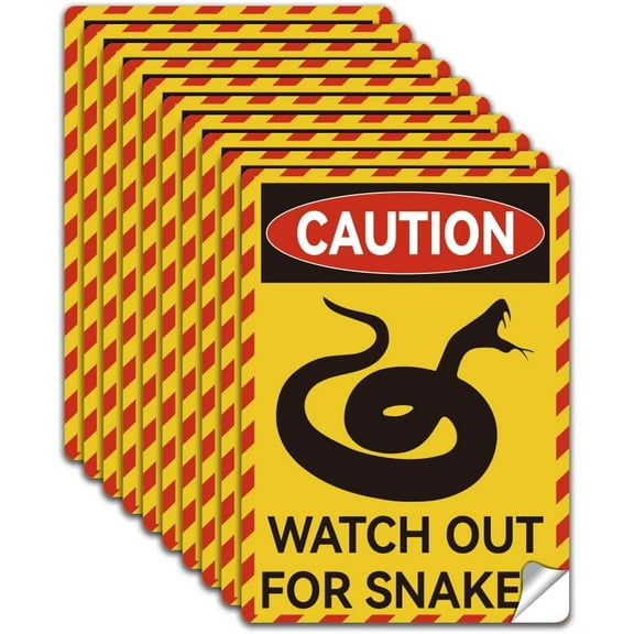 10Pcs Caution Watch Out For Snakes Label Decal Sticker PVC Warning Waterproof Safety Sign Stickers Decal Vinyl Self Adhesive Safety Decal for Private Property Outdoor Wild Area 7.1x5.1 Inch for DIY