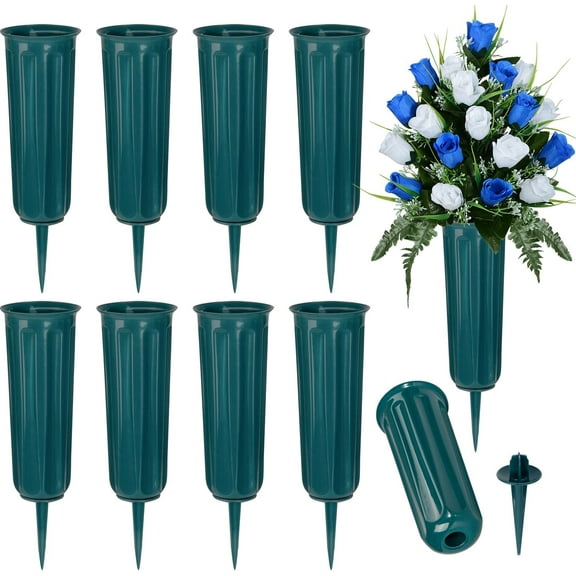 10Pcs Cemetery Vases Memorial Flower Vase Plastic Flower Holders with Spikes for Flowers Headstones Cemetery Grave Decoration,Flower is not Included