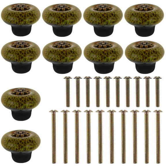 10Pcs Ceramic Knob Set Vintage Drawer Knobs Decorative Furniture Knob Handle with Screws Multipurpose Cupboard Door Pull Handle Dresser Knob for Cabinets Drawer Cupboard Wardrobe