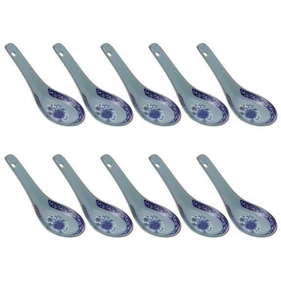 10Pcs Ceramic Spoons Soup Spoons Chinese Style Spoons (Random Style Pattern)