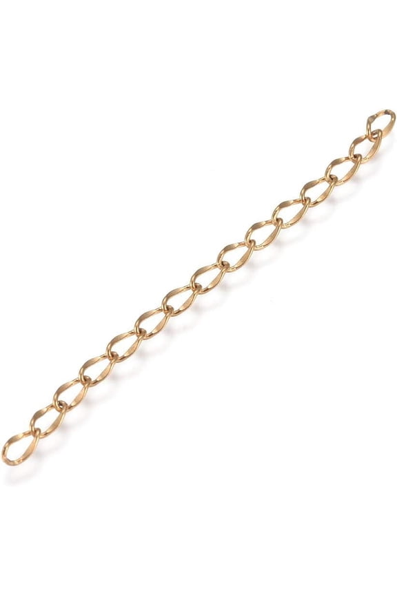 10Pcs Chains Extender 304 Stainless Steel Dapped Curb Chain Removable Chain Extension Golden Tails Chain DIY Jewelry Making for Necklace Bracelet Anklet Key Chain Gold