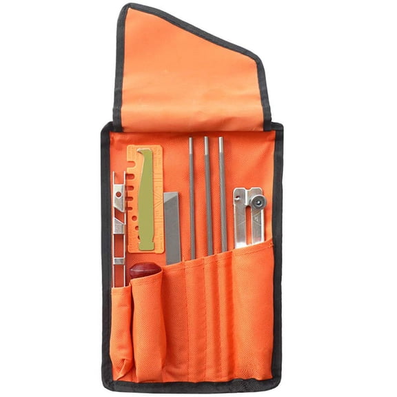 10Pcs Chainsaw Sharpener File Kit,Wood Handle,Files,Depth Gauge,Round Files,Filing Guide for Sharpen metal