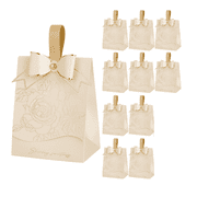 10Pcs Champagne Rose Wedding Favor Boxes with Handle   Elegant Floral Gift Candy Treat Boxes for Bridal Shower, Party, Anniversary, Gift Packaging for Chocolates Cookies