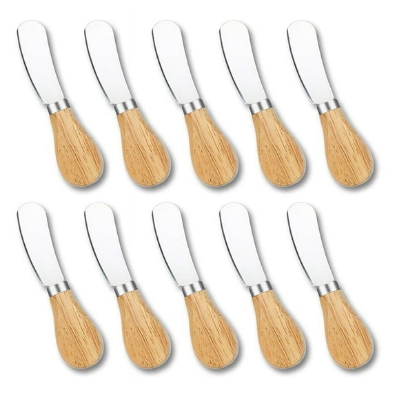 10Pcs Cheese Spreader Knives, Mini Butter Knife Spreader with Wooden Handle, Stainless Steel Cheese Knife Set