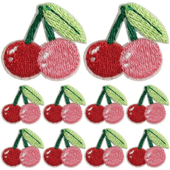 10Pcs Cherry Embroidery Patches Cute Cherry Iron on Patches Fruit Sew On Applique Badge for Clothes Backpack Shoes Jacket Jeans Hat Dress