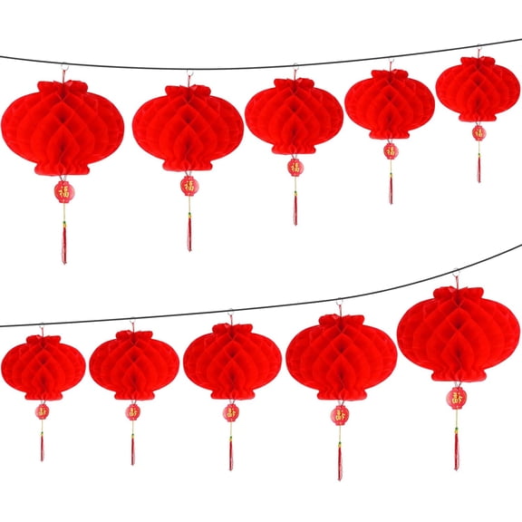 10Pcs Chinese New Year Decorations 2026, Waterproof Chinese Lantern, 10 Inch Traditional Hanging Decorations with Tassels, Foldable Red Paper Lanterns for Spring Festival Wedding Home Birthday Party