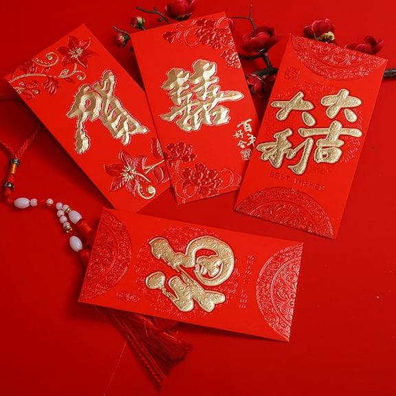 10Pcs Chinese Red Envelopes Embossed Pattern Hot Stamping Traditional Chinese Lai See Cash Lucky Pockets Red Envelopes for New Year Spring Festival Birthday Wedding