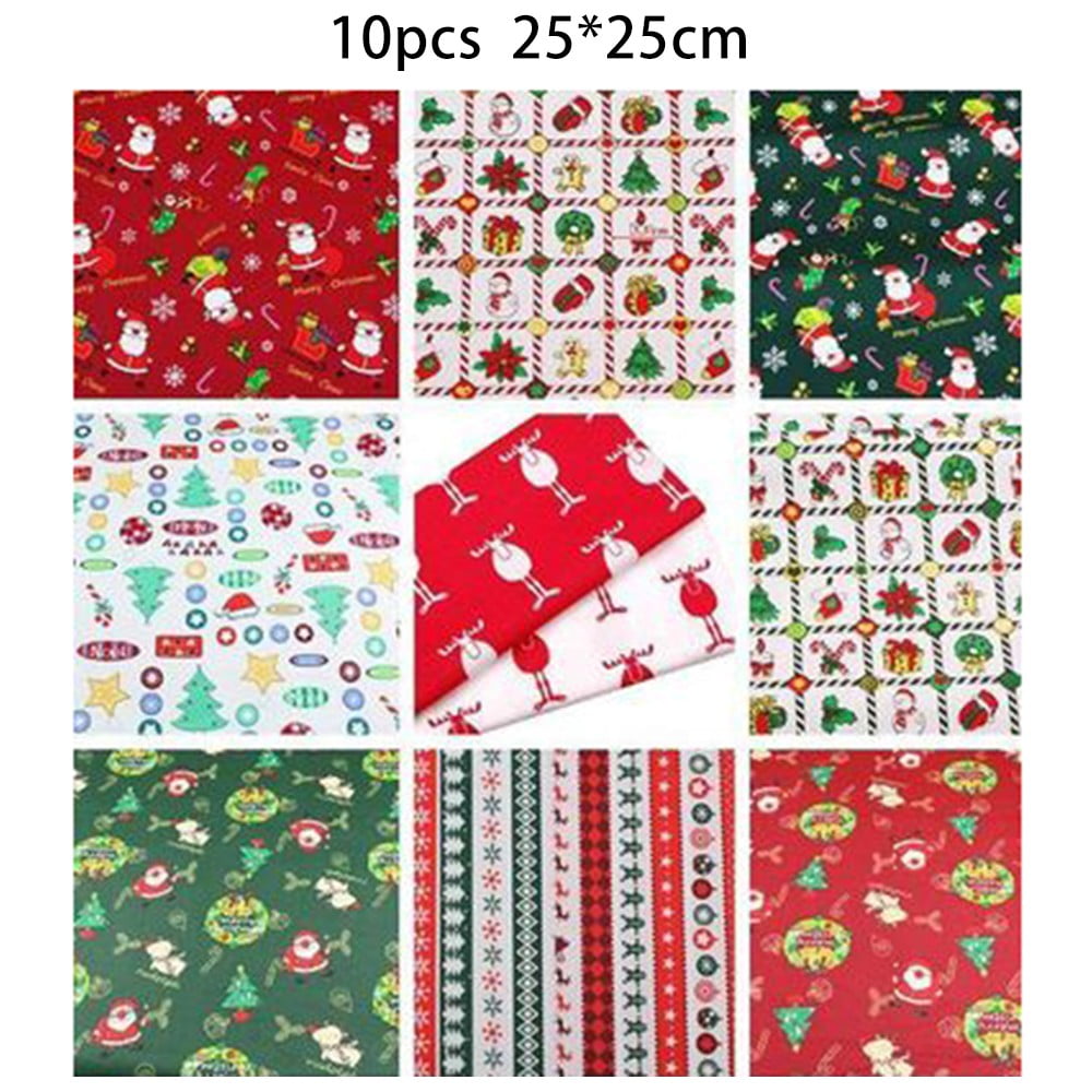 60 Pieces Christmas 10 x 10 Inch Fabric Bundles Sewing Quilting Fabric  Happy Christmas Santa Claus Elk Snowflake Christmas Tree Printing Fabric