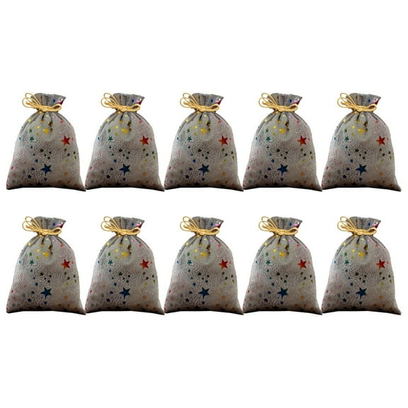 10Pcs Christmas Festive Drawstring Candy Bags - Glittering Star Pattern