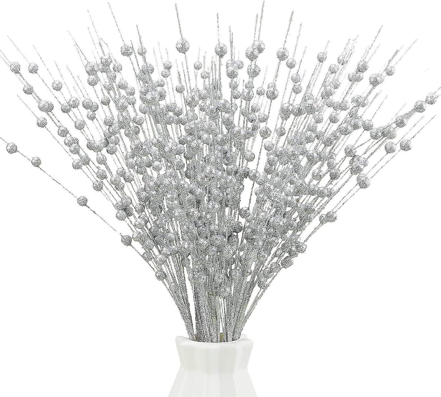 10 Pack Artificial Glitter Berry Stem Ornaments 17in Decorative Christmas Picks Glittery Bead Sticks Branches For Christmas Tree Decor DIY Wreath Crafts Home Red