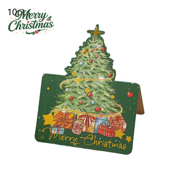 10Pcs Christmas Greeting Card, Paper Hot Stamping Christmas Tree Message Card, Blank Interior for Handwritten Wishes, Florist Bakery Gift Tag Small Note Card for Family Friend Xmas Holiday Gift(D)