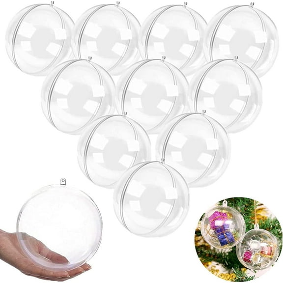 10Pcs Christmas Ornaments Balls, Filling Transparent Plastic Decorative Ball for Christmas, Birthday, Wedding, Party and Home Decoration Ornaments (3.15"/80mm)
