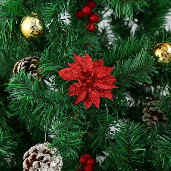10Pcs Christmas Tree Hanging Artificial Flowers, 3.5" Christmas Decorations Flowers, Xmas Tree Artificial Flowers Christmas Ornaments Pendants, Christmas Tree Decorations Indoor Flowers for Home