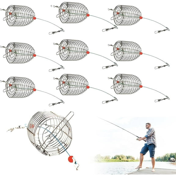 10Pcs Chum Rig Basket,304 Stainless Steel Bait Fish cage,Catfish Bait Trap Cage Feeder Basket Holder Coarse Lure Feeder Carp Fishing Tackle Kit