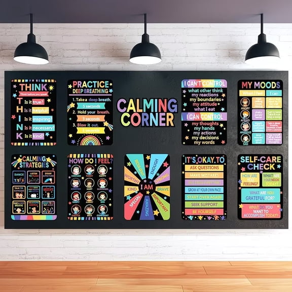 10Pcs Classroom Calming Posters Set for Kids Emotions Feelings Chart Decor