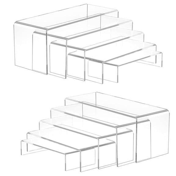 10Pcs Clear Acrylic Display Risers Set - Tiered Shelves for Perfume, Cupcakes, Figures & Jewelry, 5 Different Sizes, 3mm Thick Transparent Stands