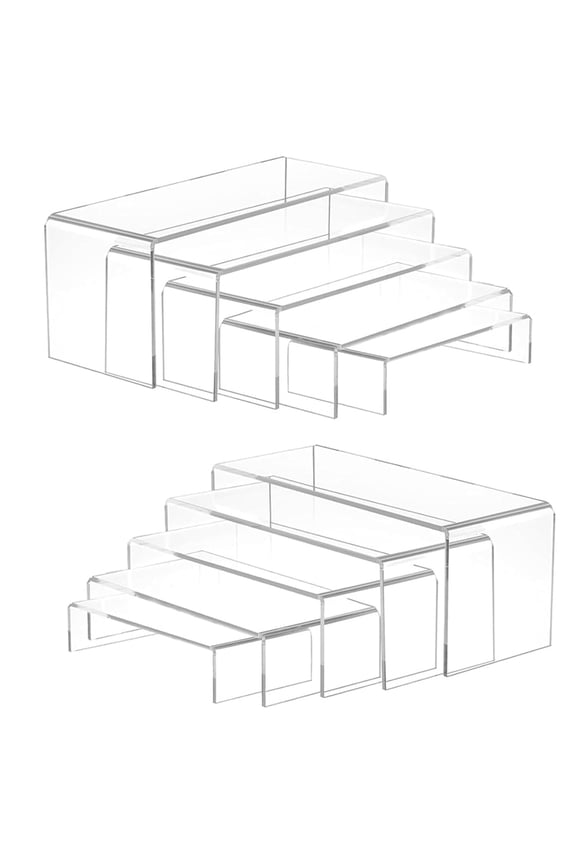 10Pcs Clear Acrylic Display Risers Set - Tiered Shelves for Perfume, Cupcakes, Figures & Jewelry, 5 Different Sizes, 3mm Thick Transparent Stands